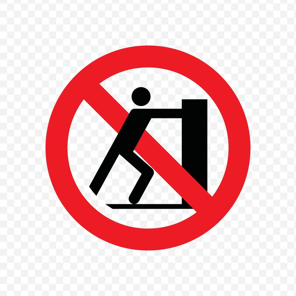 prohibition sign indicating that pushing on a wall or object is not allowed for safety reasons vector