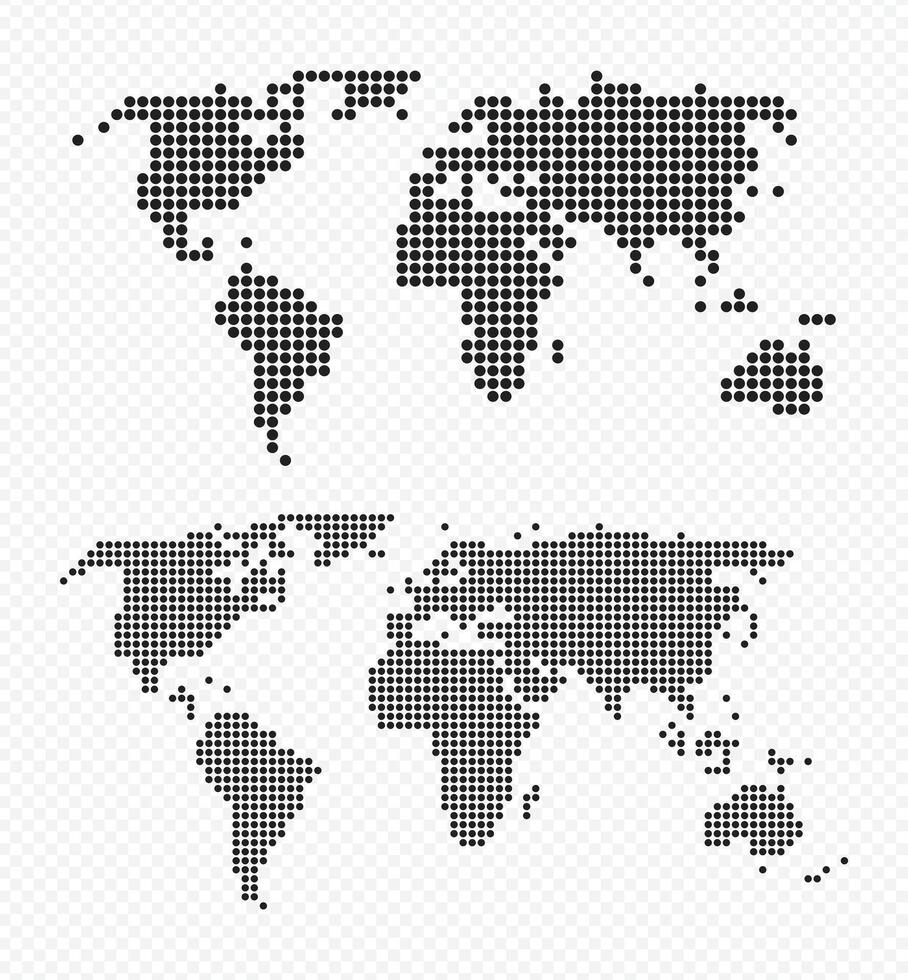 world map set with black dotted halftone pattern isolated on transparent background vector