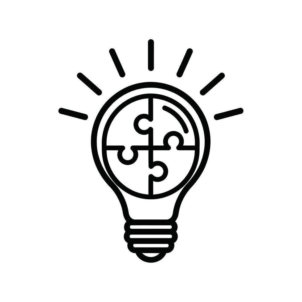 Light bulb with puzzle pieces inside, representing a new idea or solution vector