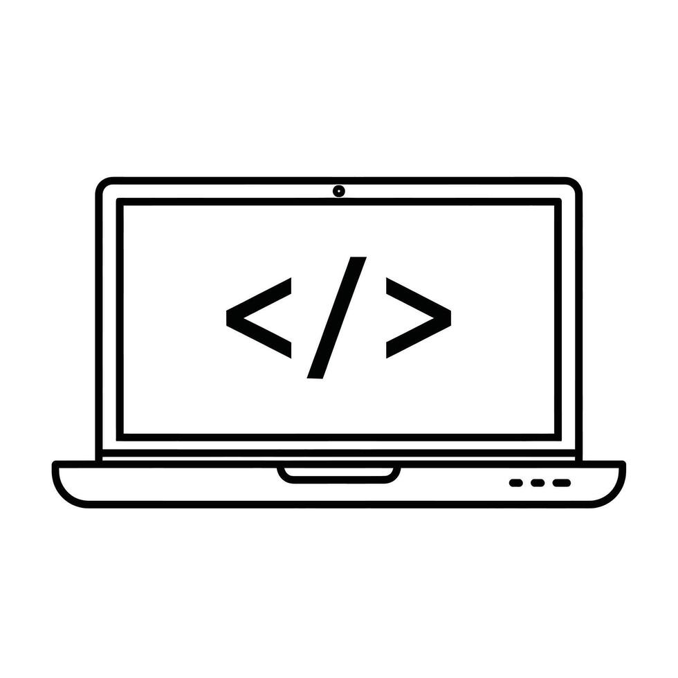negro icono de un ordenador portátil computadora mostrando código símbolos vector