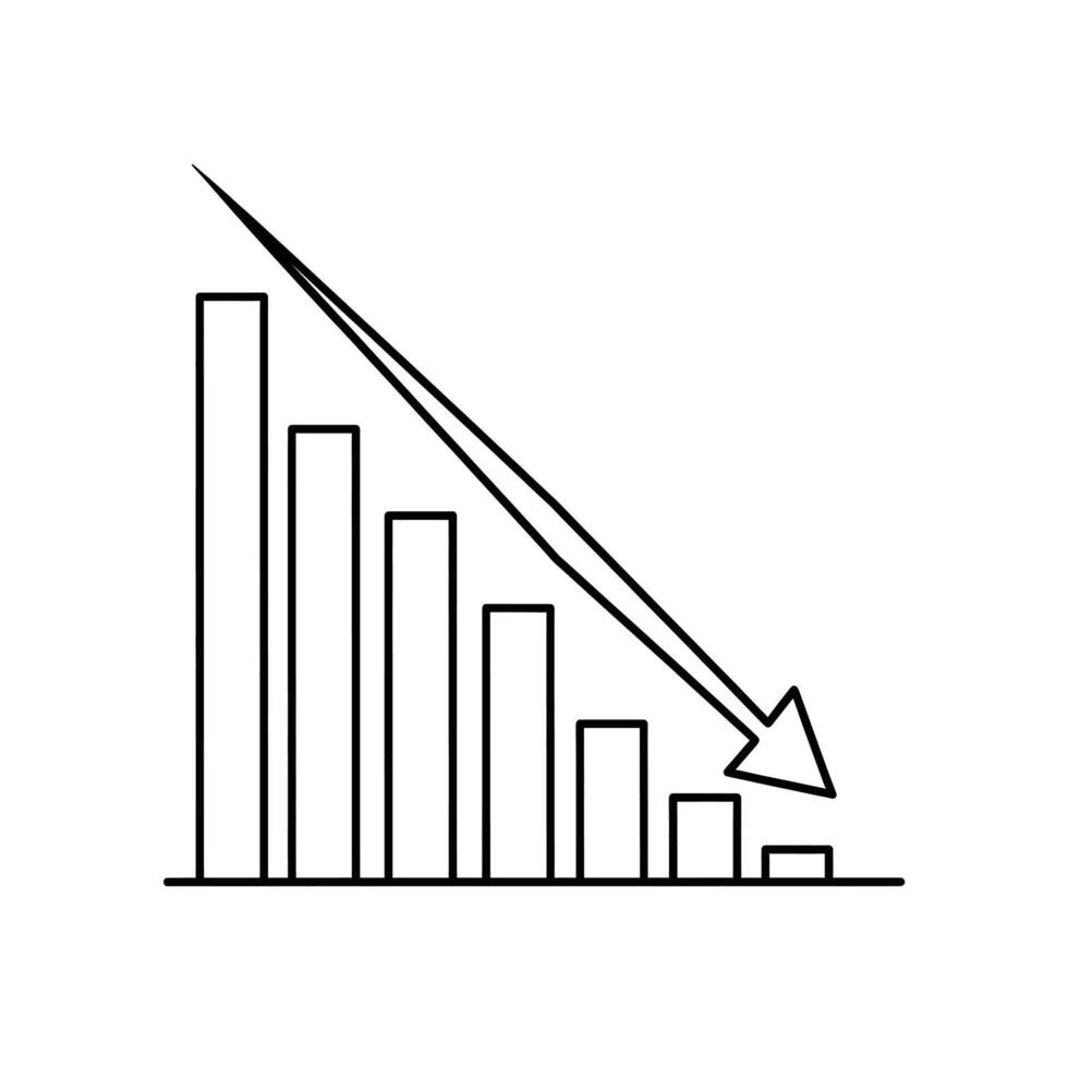 A downward trending graph with a diagonal arrow indicating a sharp decline vector