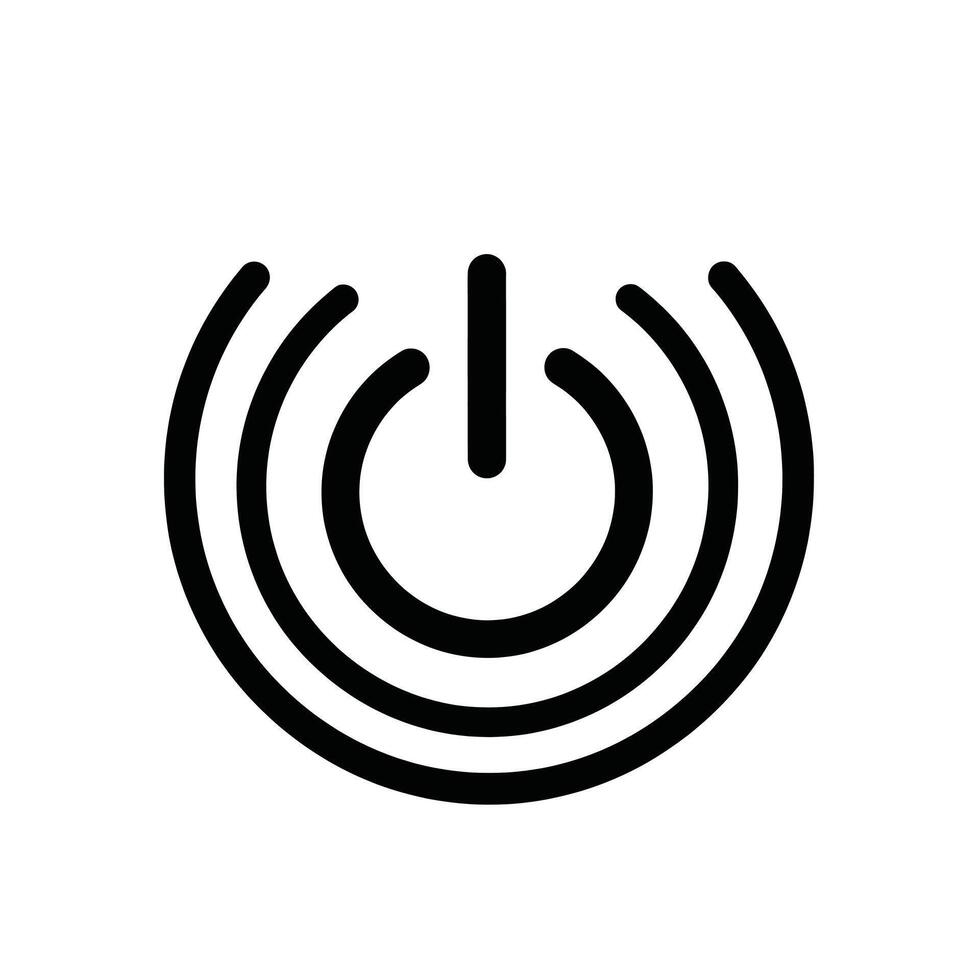 un negro poder botón icono con concéntrico arcos radiante hacia fuera, simbolizando señal o transmitir vector
