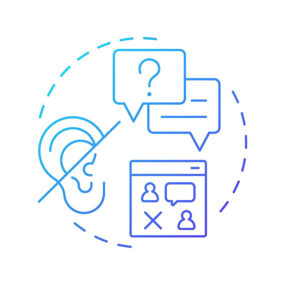 Bad communication blue gradient concept icon. Cause of confusion, rumors and mistrust. Barrier to change. Round shape line illustration. Abstract idea. Graphic design. Easy to use in presentation vector