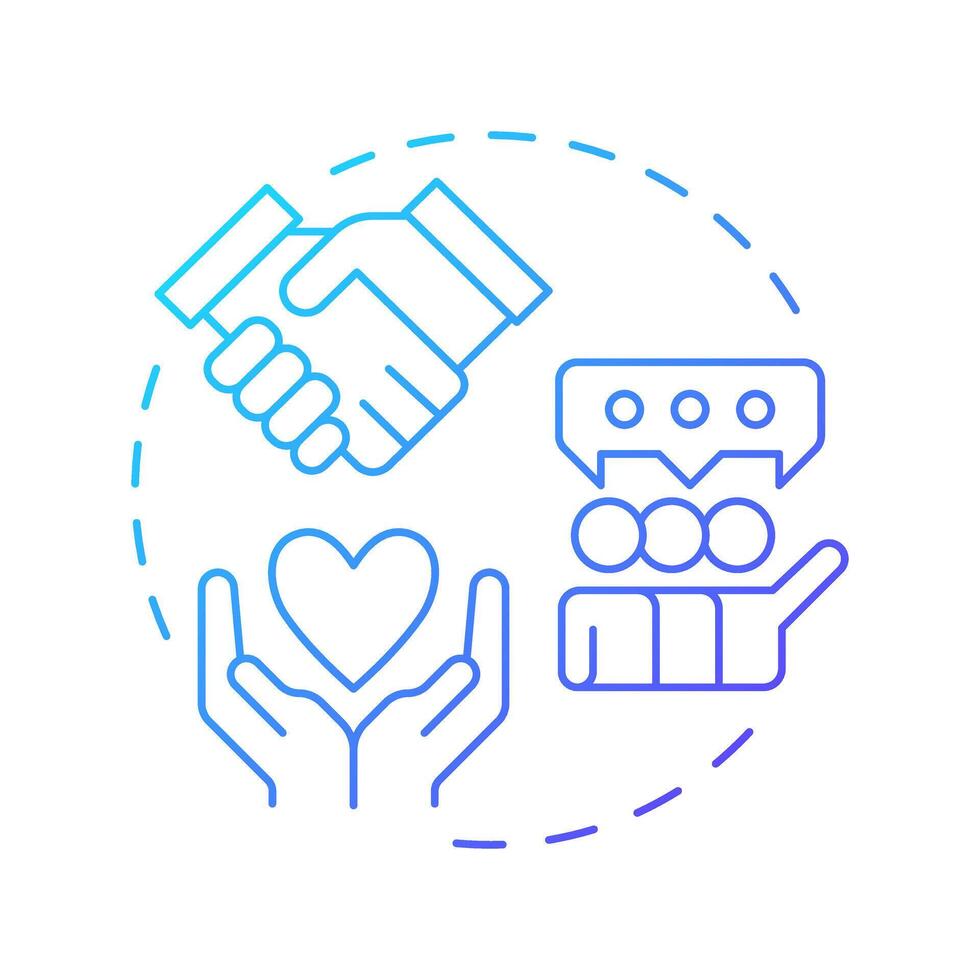 Social skills blue gradient concept icon. Interact effectively, harmoniously. Life competencies. Self management. Round shape line illustration. Abstract idea. Graphic design. Easy to use in article vector