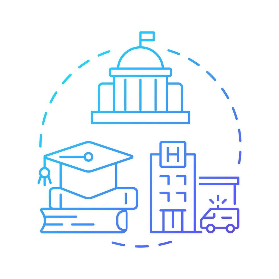 Community resource use blue gradient concept icon. Visiting public facilities. Services for citizens. Life skill. Round shape line illustration. Abstract idea. Graphic design. Easy to use in article vector