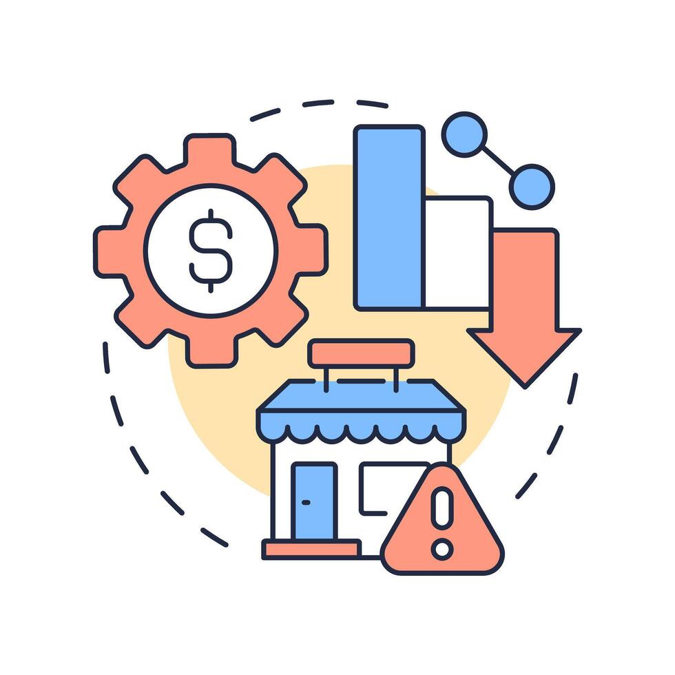 Market risk multi color concept icon. Shop ownership. Decreasing statistical metrics. Round shape line illustration. Abstract idea. Graphic design. Easy to use in infographic, presentation vector