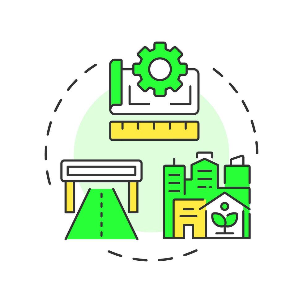Master planning multi color concept icon. Physical development of city districts. Type of urban development. Round shape line illustration. Abstract idea. Graphic design. Easy to use in booklet vector