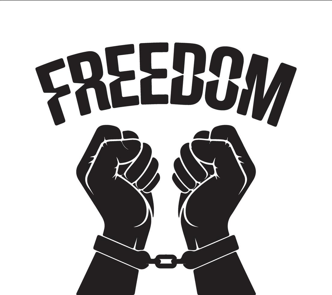 Symbolic image of freedom overcoming oppression with broken chains black design vector