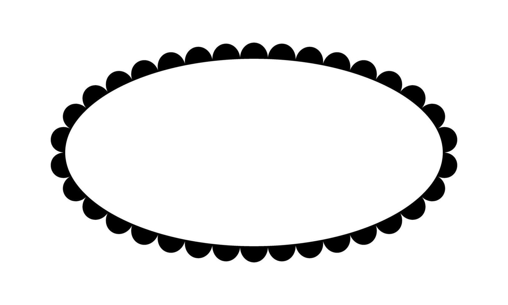 Oval frame with scalloped borders. Elliptic vignette with frilly edges for picture, photo or mirror isolated on white background. graphic illustration vector