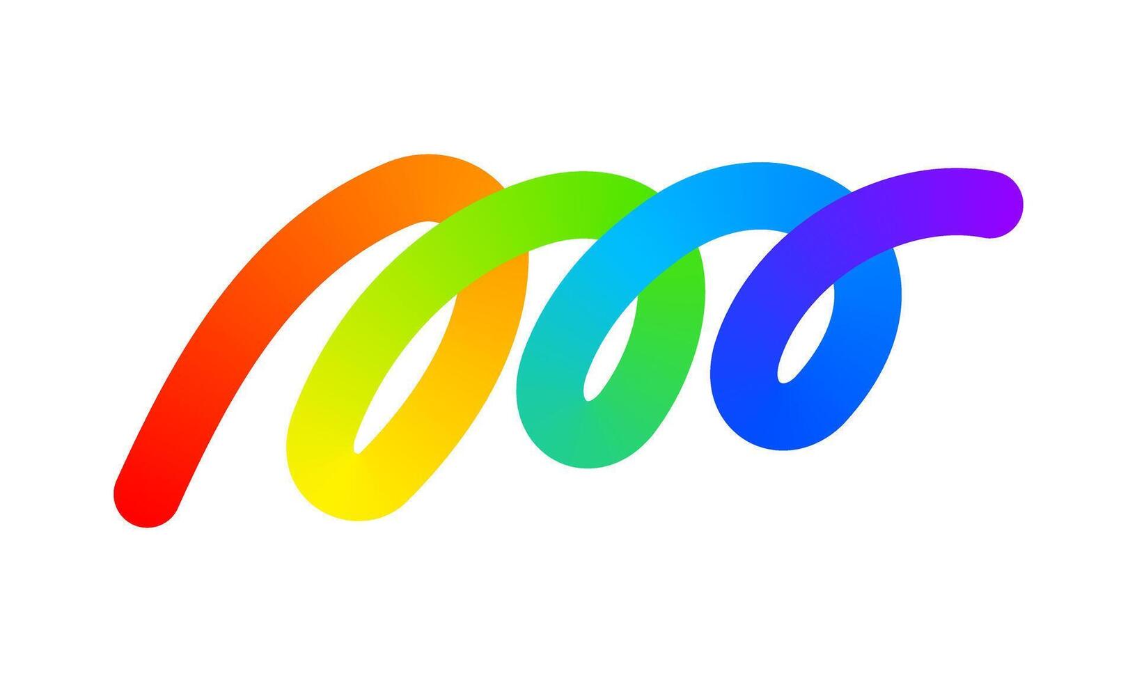 Rainbow colored curvy line isolated on white background. Cool colorful squiggle or loop stripe in spline style. Organic doodle figure with gradient effect. illustration vector