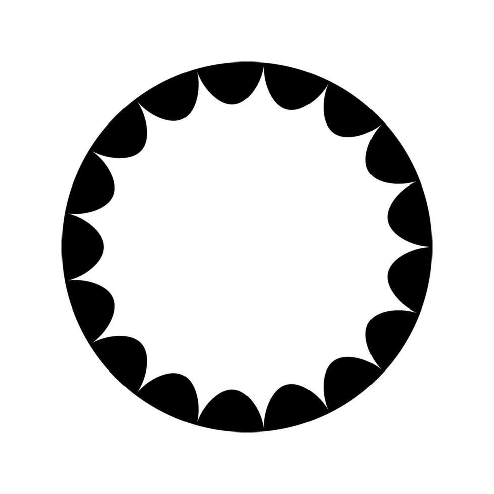 Round frame with wavy inner edges. Circle shape with scalloped inside borders isolated on white background. Picture or mirror vignette template. graphic illustration vector