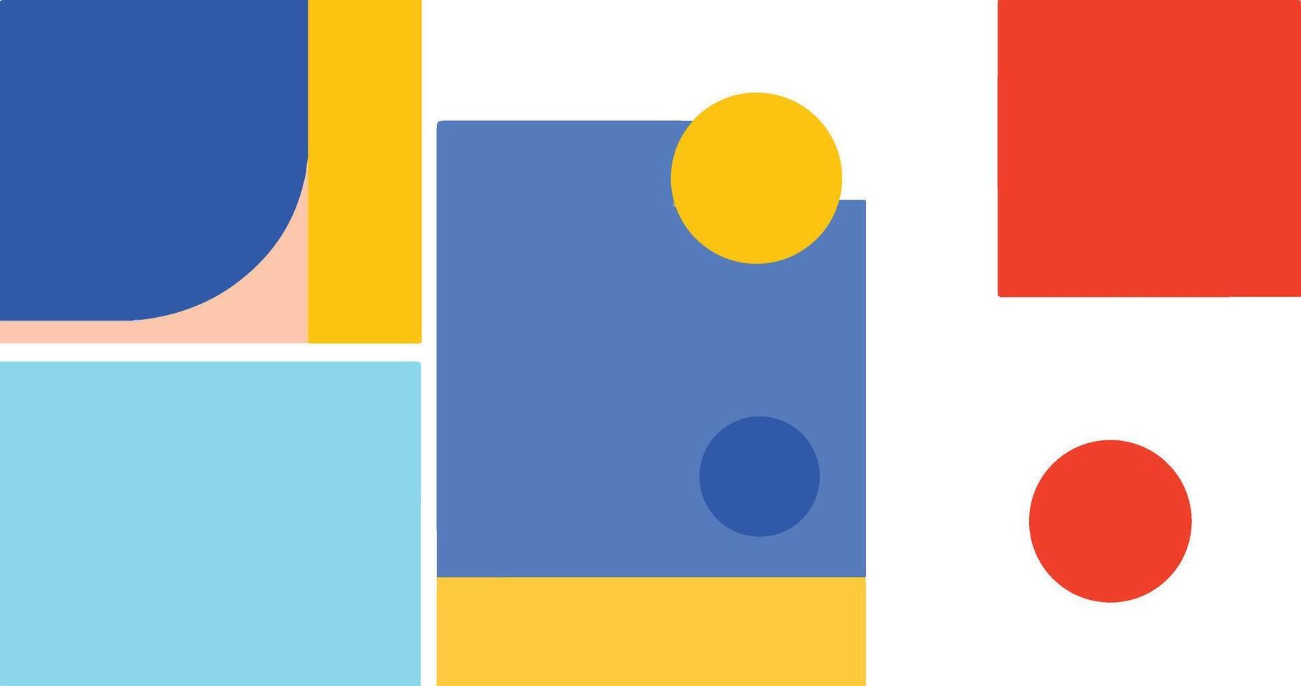 Retro geometric aesthetics. Bauhaus and avant-garde inspired eps 10 background with abstract simple shapes like circle, square, semi circle. Colorful pattern in nostalgic pastel colors. vector