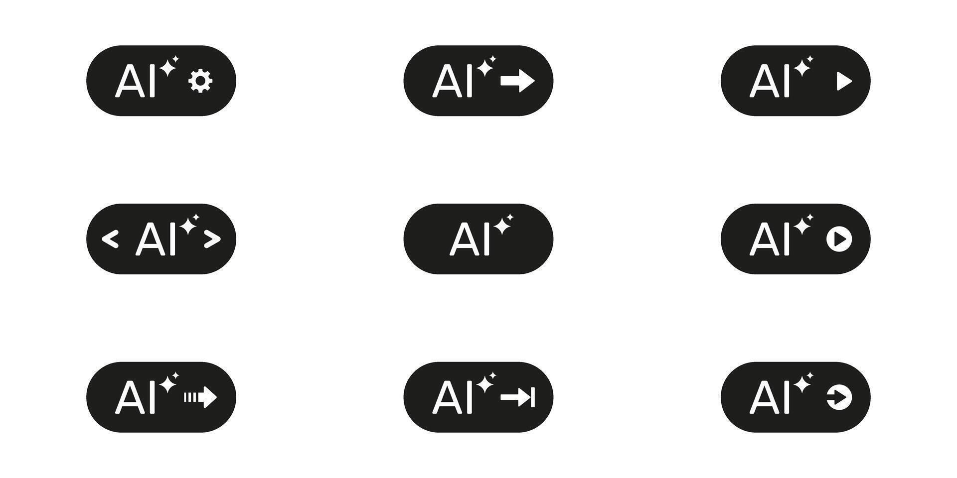 Artificial Intelligence Generate Button Action Solid Icon Set. Machine Learning Digital Creativity Innovation. User Interface Silhouette Symbol Collection. Isolated Illustration vector