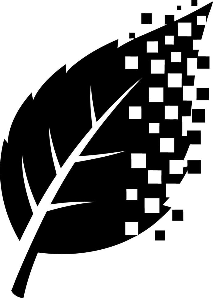 Abstract leaf disintegrating into digital pixels symbolizing technological impact on natur vector