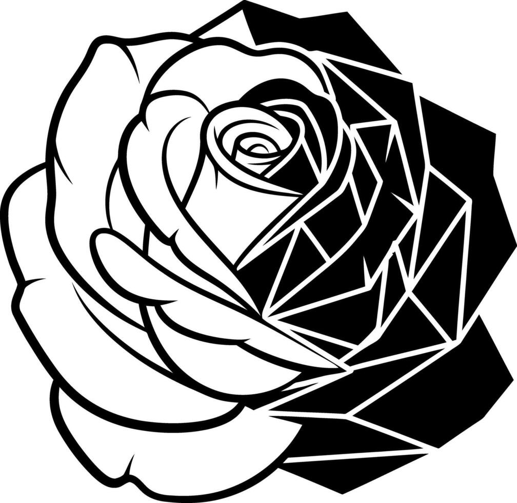Geometric rose blossoming with bold lines half shaded creating a modern edgy design vector