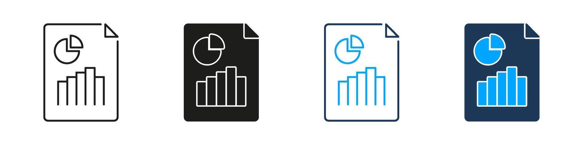 Analytics Report Document Statistics Chart Line and Solid Icon Set. Business Data File Growth Graph Symbol Collection. Isolated Illustration vector