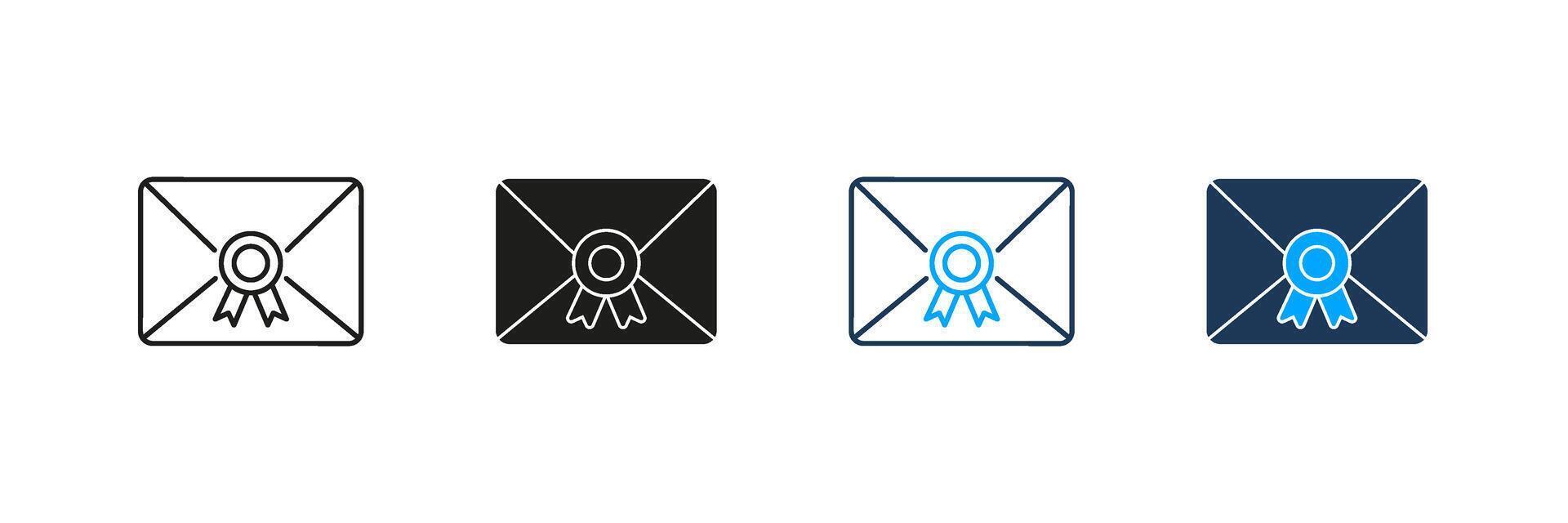 Envelope With Seal Line And Solid Icon Set. Certified Mail, Official Document, And Secure Communication Symbol Collection. Postal Service And Authentication. Isolated Illustration vector