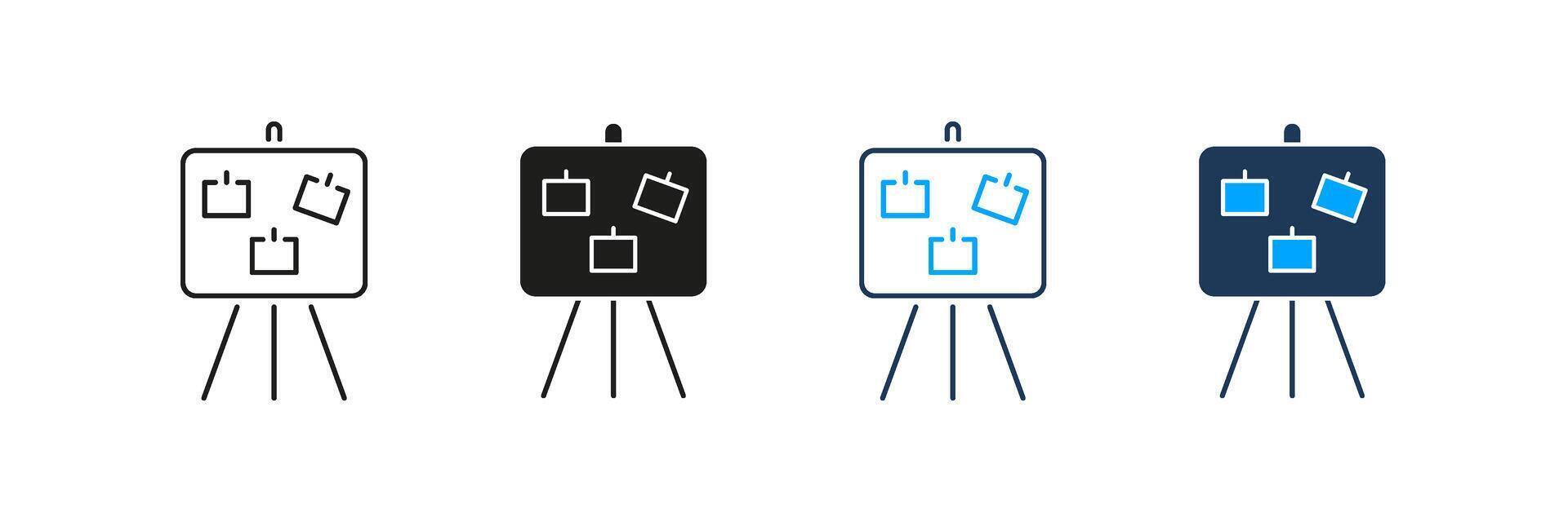 Board With Sticky Notes Line And Solid Icon Set. Brainstorming, Idea Generation, And Project Planning Symbol Collection. Creative Collaboration And Strategy Development. Isolated Illustration vector