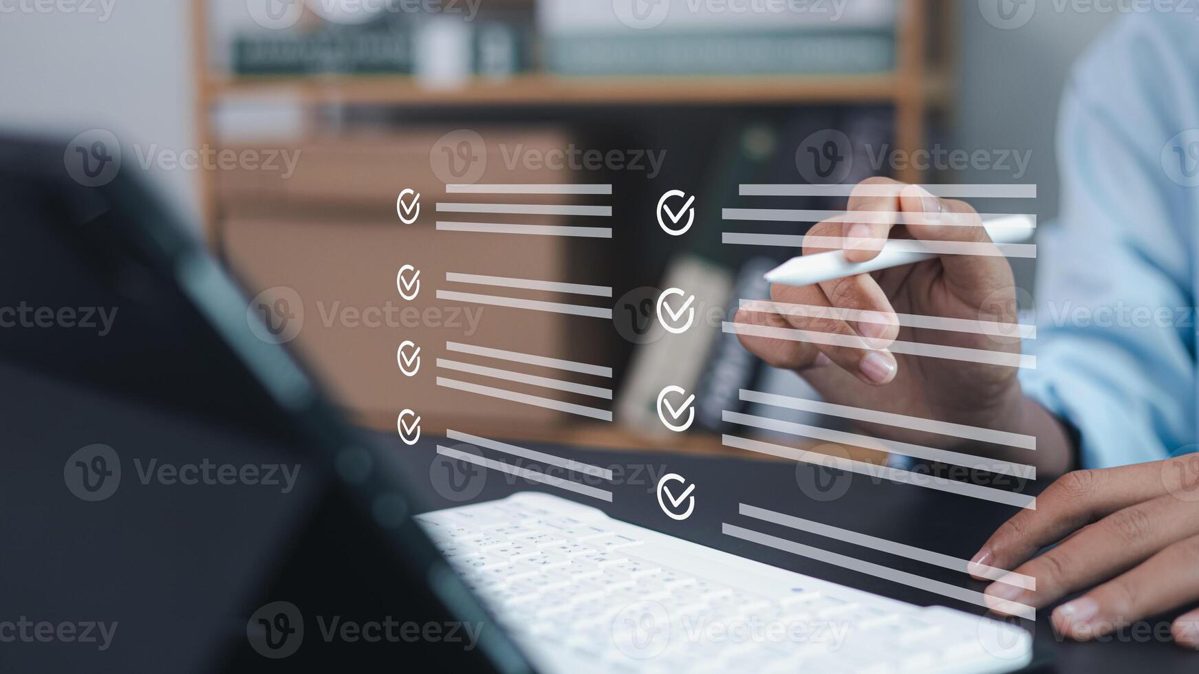 Digital task management with checklist interface and person using stylus for planning and productivity photo