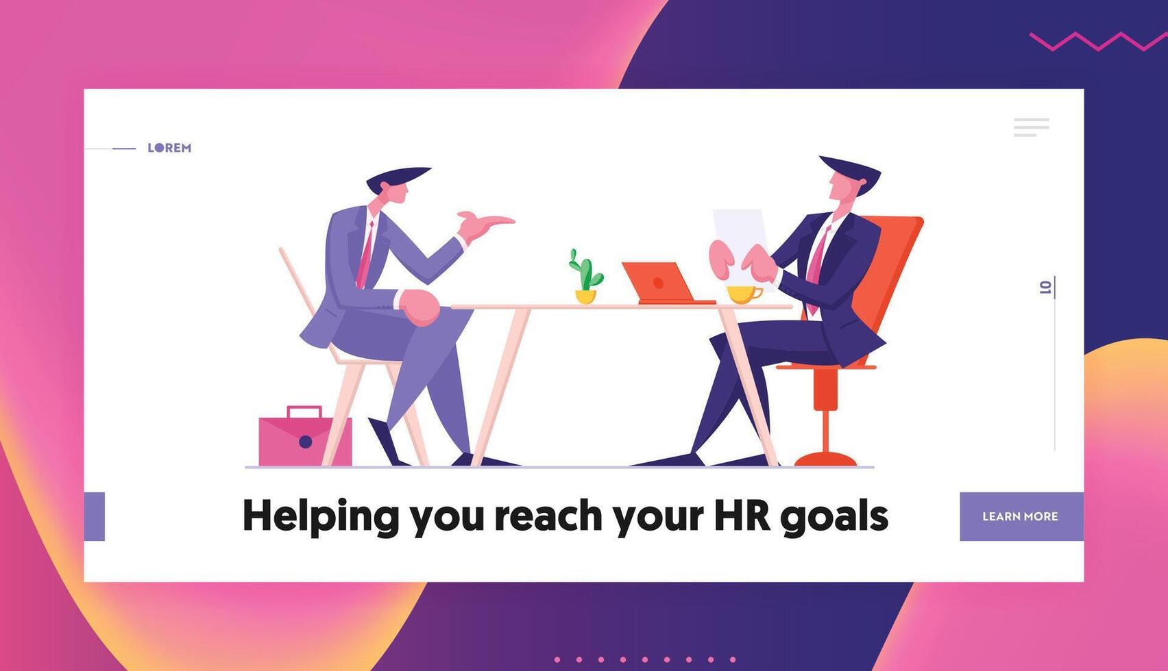 Interview and Work Employment Website Landing Page. Hr Department Employee Read Candidate Resume for Negotiation with Future Worker, First Impression Web Page Banner. Cartoon Flat Illustration vector