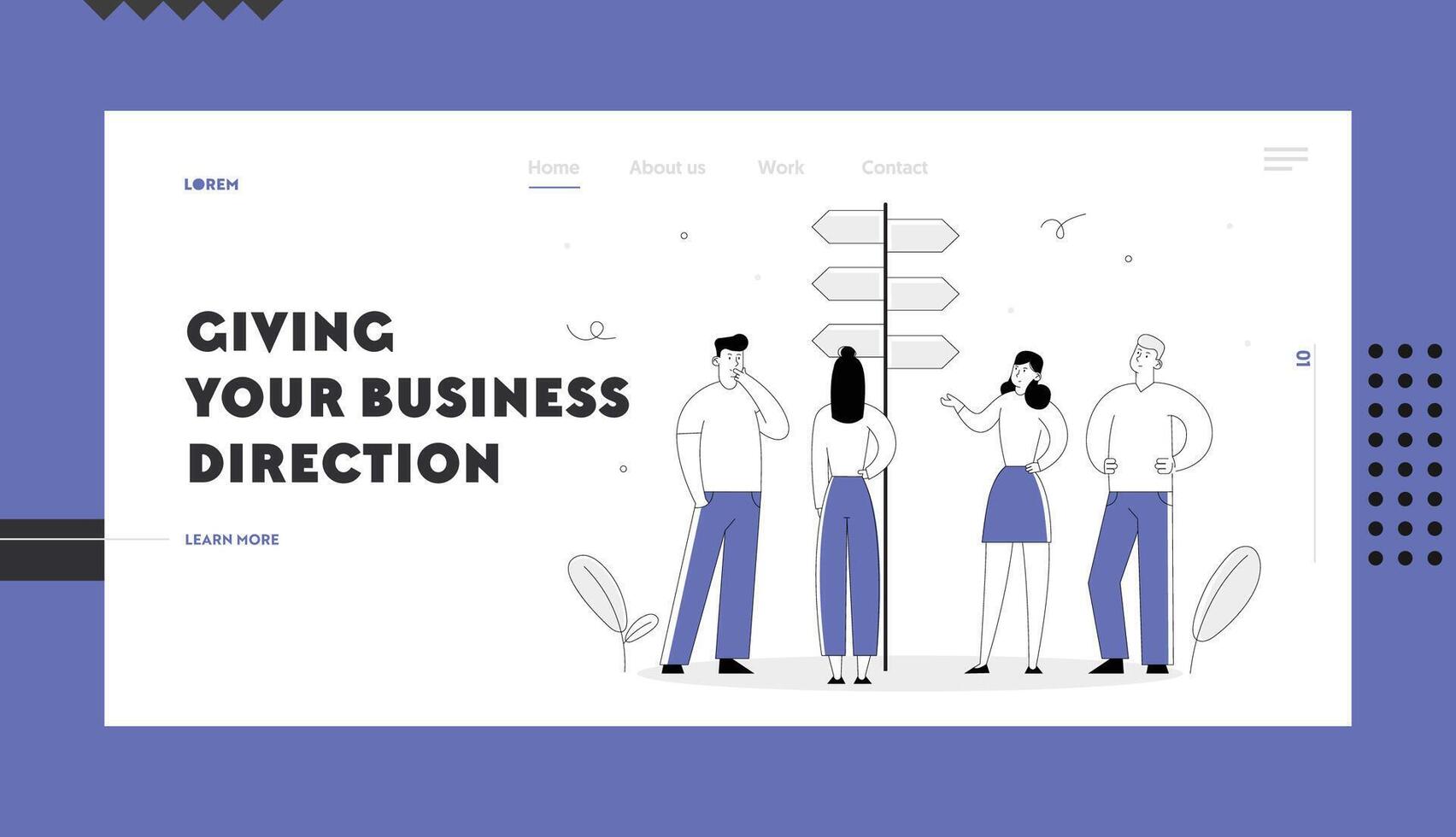 Choice Way Concept Website Landing Page. Business People Stand at Road Pointer with Hard Making Decision what Path to Choose. Crossroad, Challenge Web Page Banner. Cartoon Flat Illustration vector