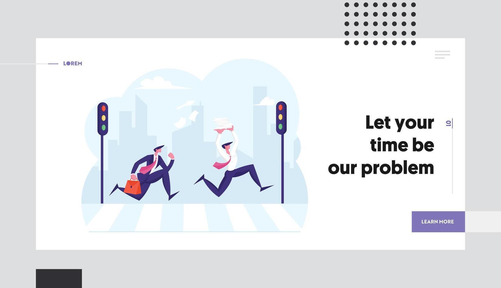 People Rushing to Work Website Landing Page. Pedestrians Passing Crosswalk. Businessmen Holding Heap of Paper Documents Running Fast over Zebra Way Web Page Banner. Cartoon Flat Illustration vector