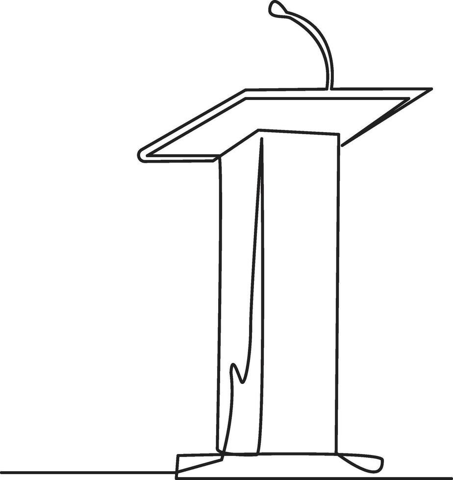 A minimalist line drawing of a podium with a microphone, symbolizing public speaking and presentations. vector