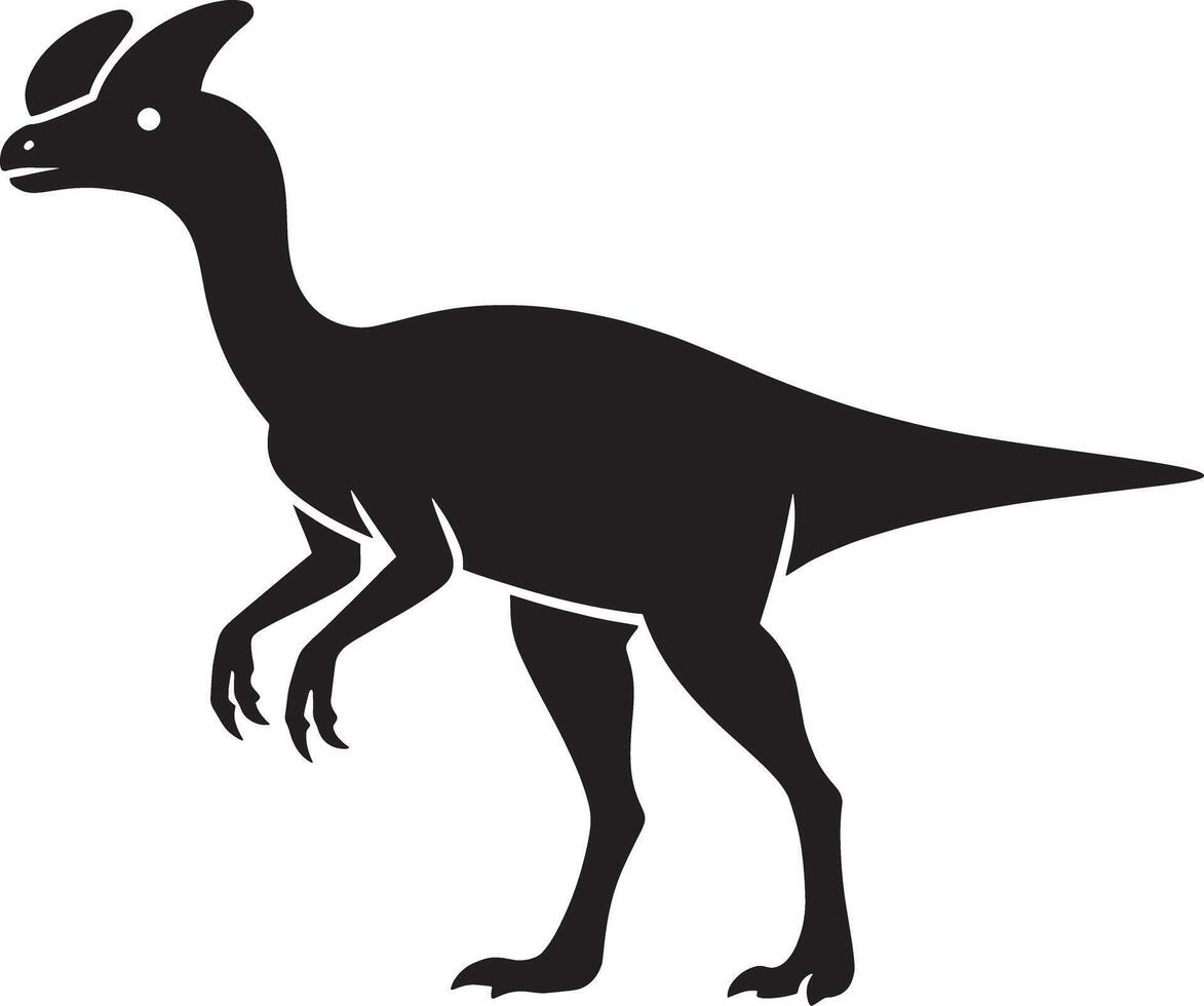 Silhouette of a parasaurolophus dinosaur with a distinctive crest on its head standing on a white background vector