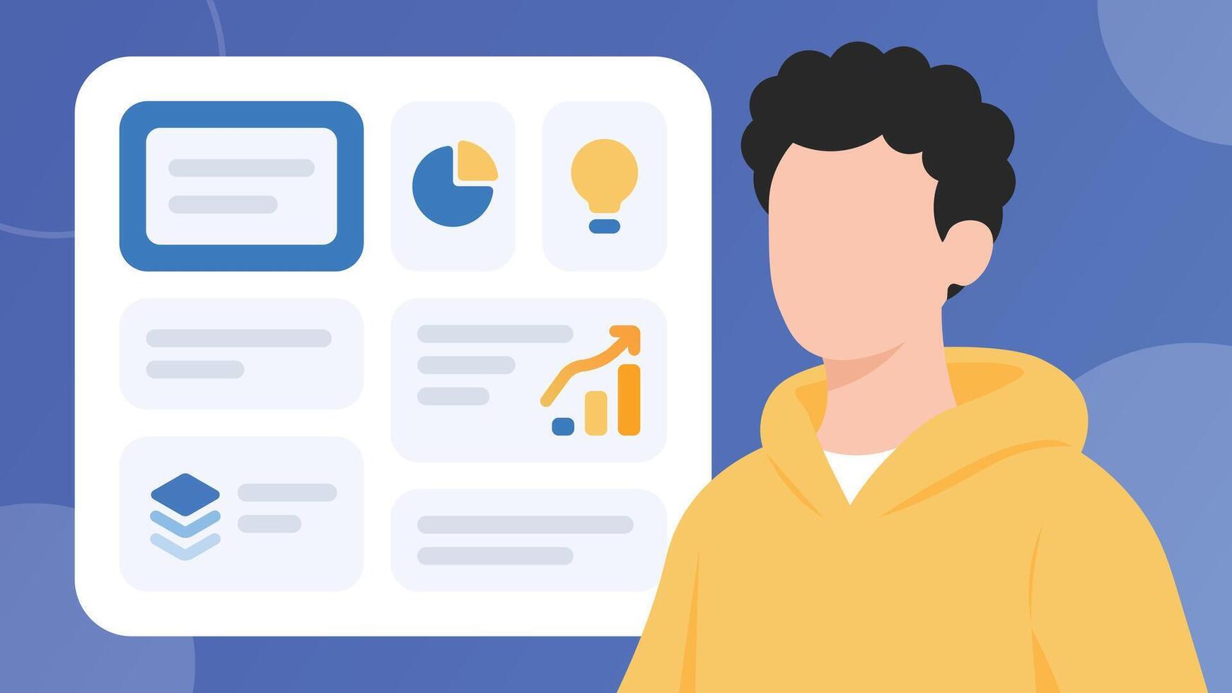 Business analytics dashboard with faceless user vector