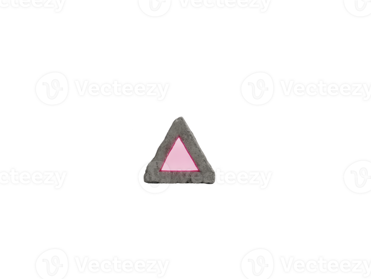 Pink triangle button with gray border, isolated transparency background, symbolizing warning or alert, minimal design, geometric shape, modern style, suitable for user interface or digital icon png