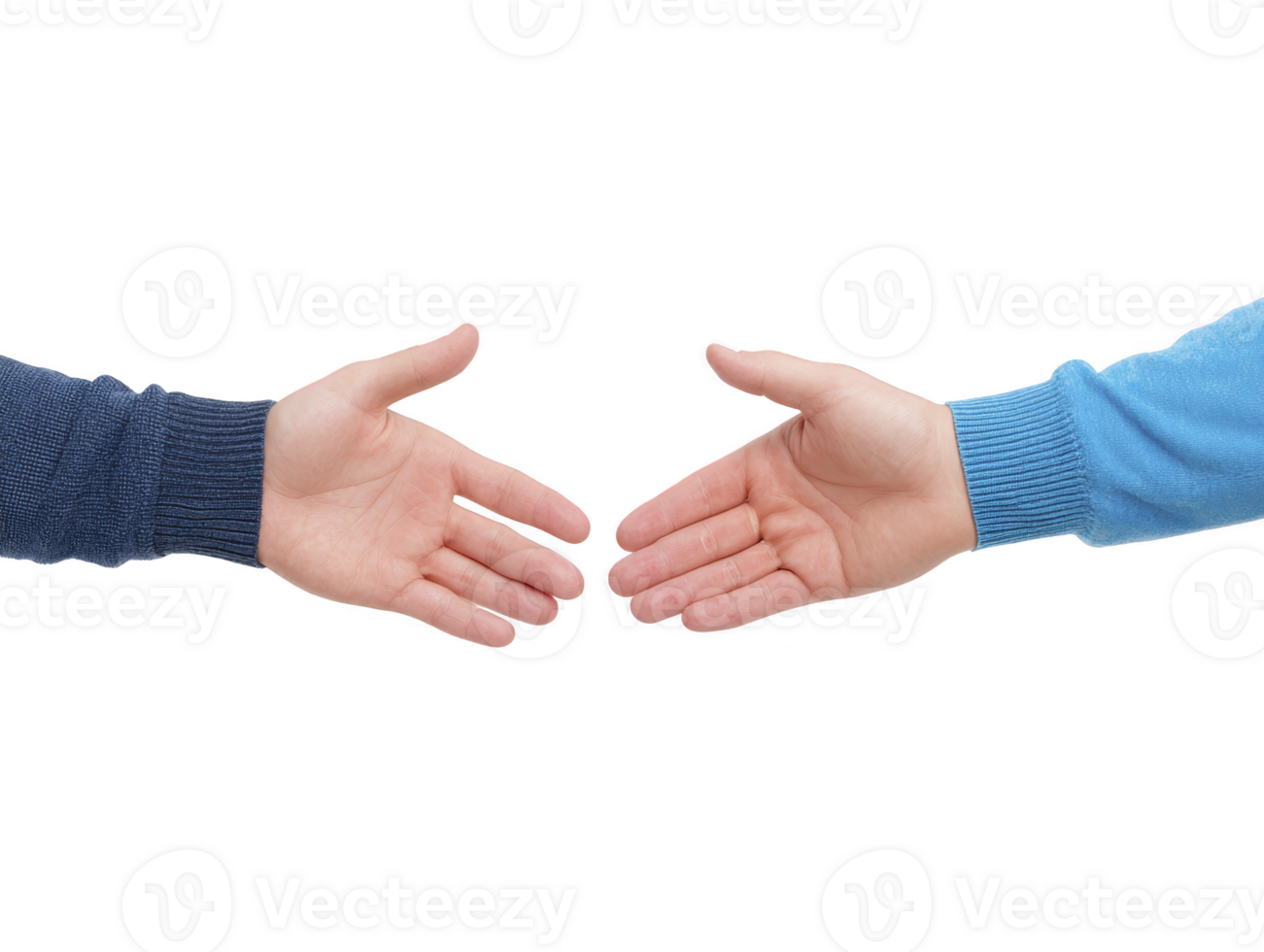 Two hands reaching towards each other, isolated on transparency background, symbolizing connection, agreement, partnership, and support, with friendly and welcoming gesture png