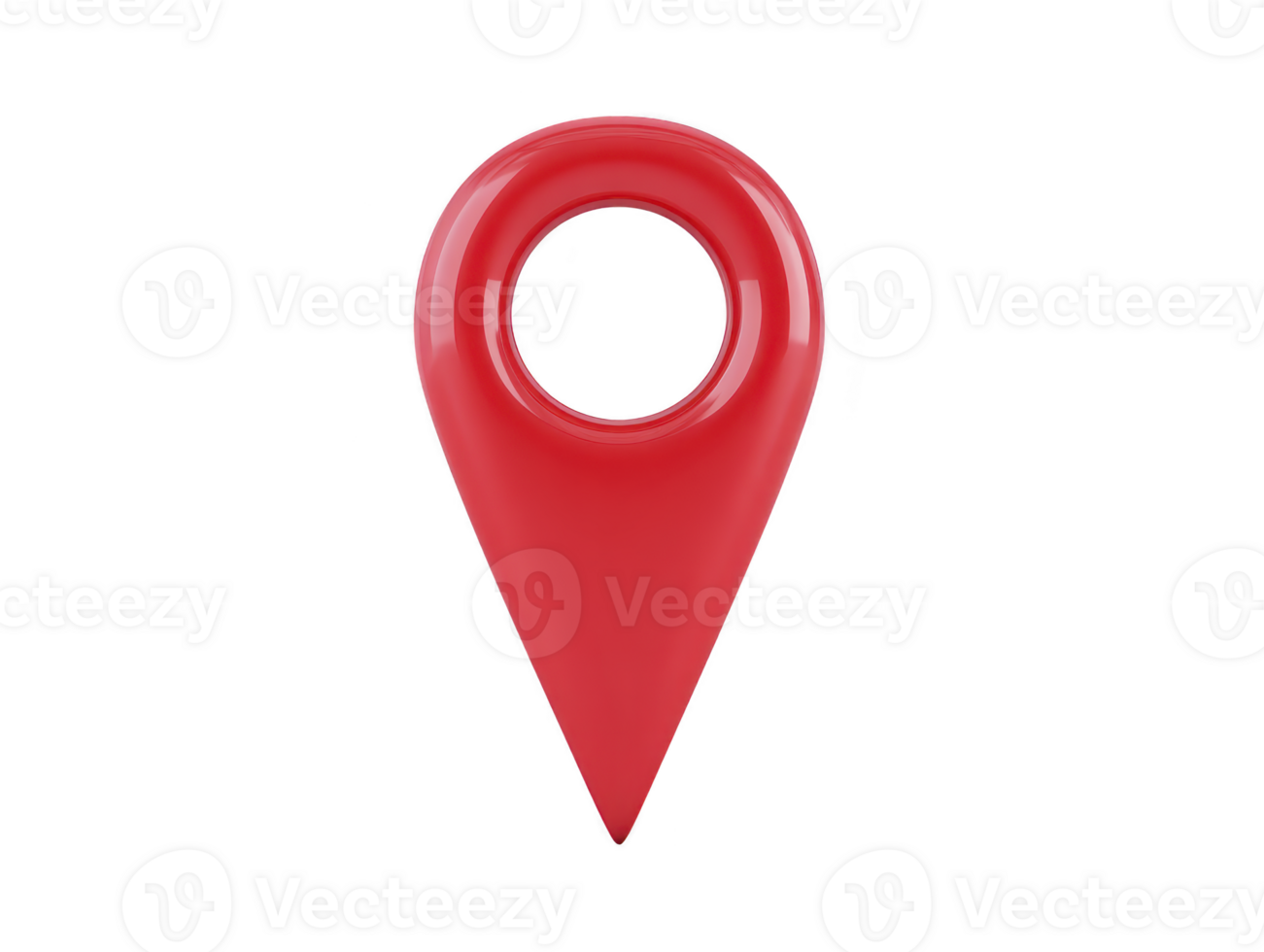 Red location pin navigation marker map pointer glossy finish isolated on transparent background symbol for travel direction or destination modern design simple and clear png