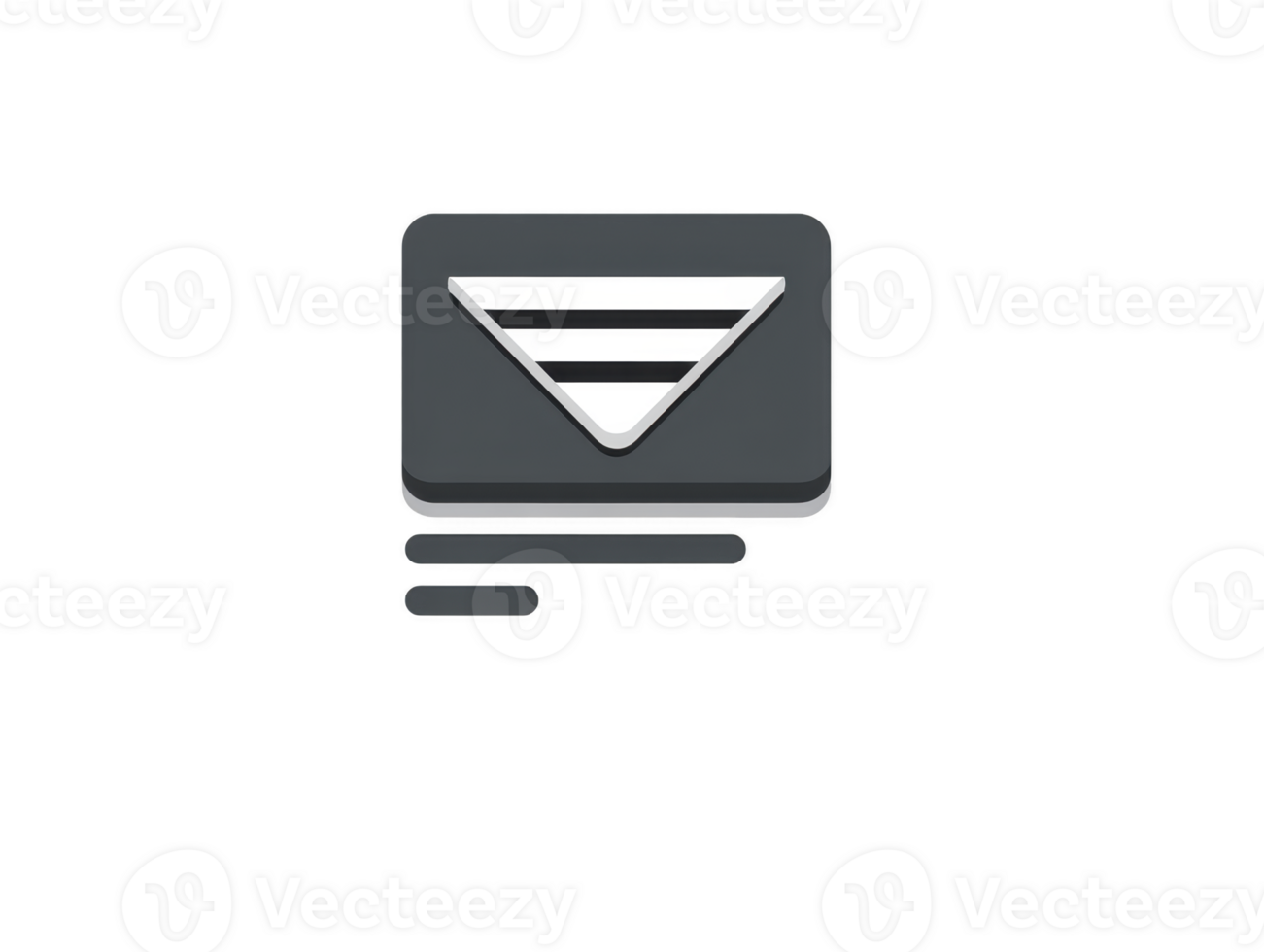 Downward arrow icon gray square button white stripes modern minimal style 3D render isolated on transparent background digital interface navigation symbol clean design technology concept png