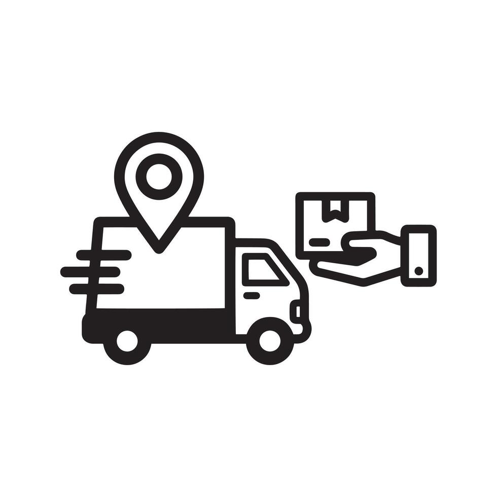 Fast delivery service icon with location pin and package handoff. vector