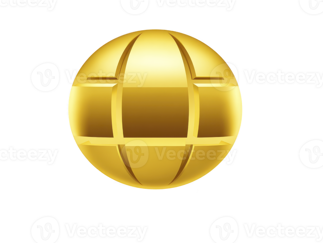 Golden globe icon with shiny metallic finish, symbolizing global network, internet, or worldwide connection, isolated on transparent background, modern and elegant design for web or digital use png
