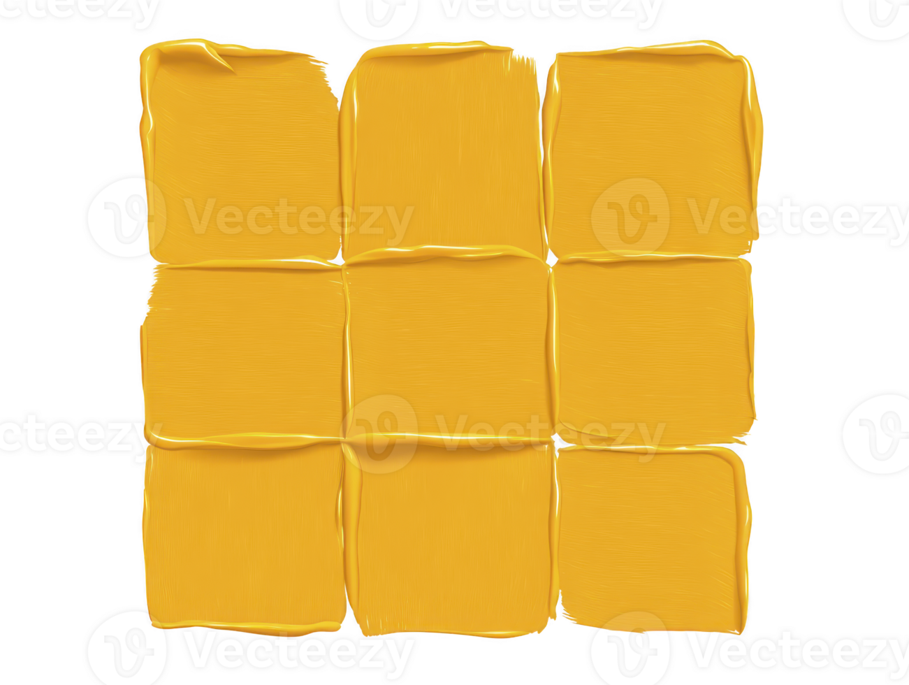Yellow square paint strokes arranged in grid pattern, isolated on transparent background, with textured, artistic, and creative feel, suitable for design or abstract art projects png