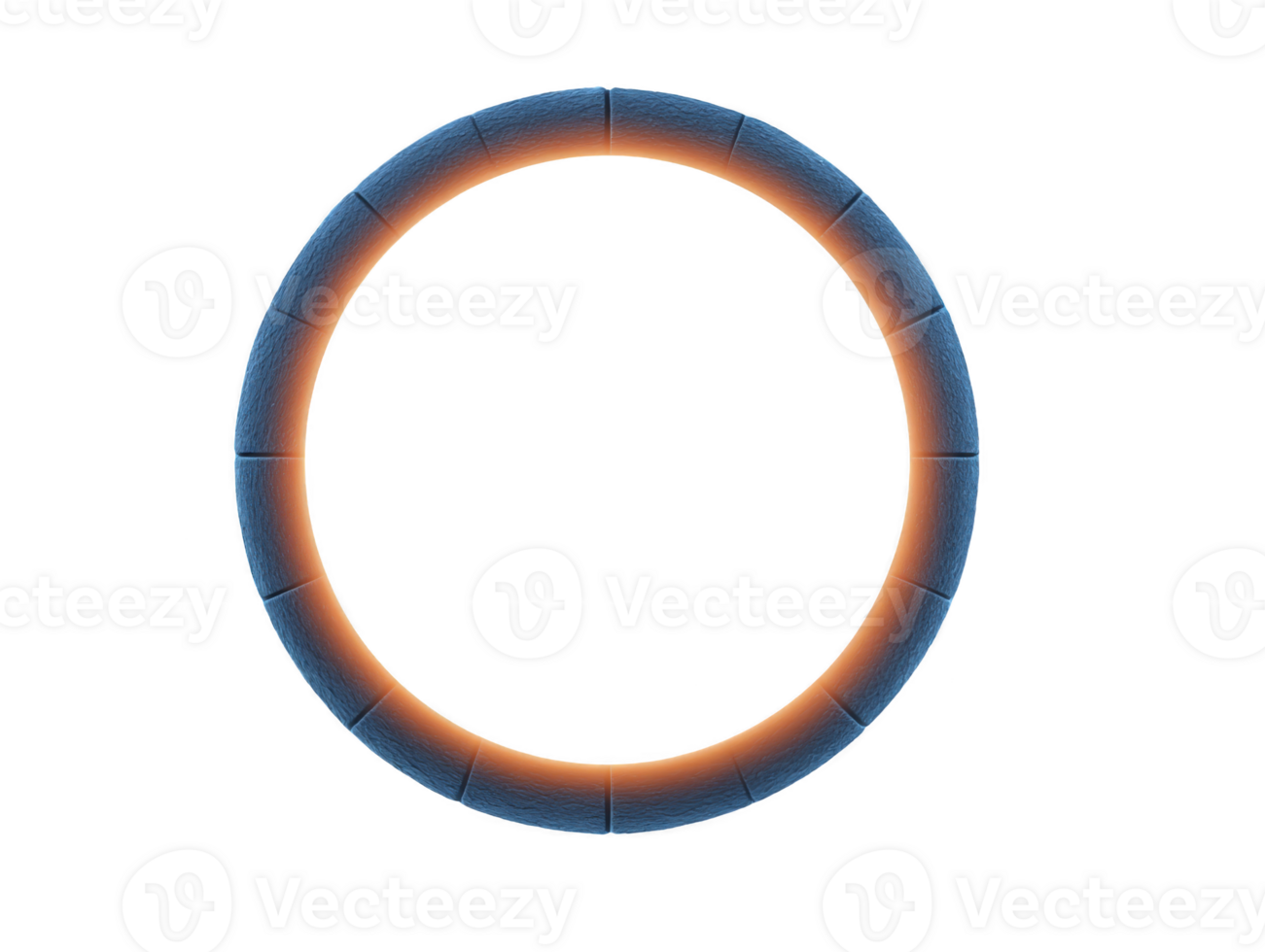 Glowing circular frame with blue stone texture and orange inner light, futuristic sci fi portal or digital interface element, isolated on transparent background png