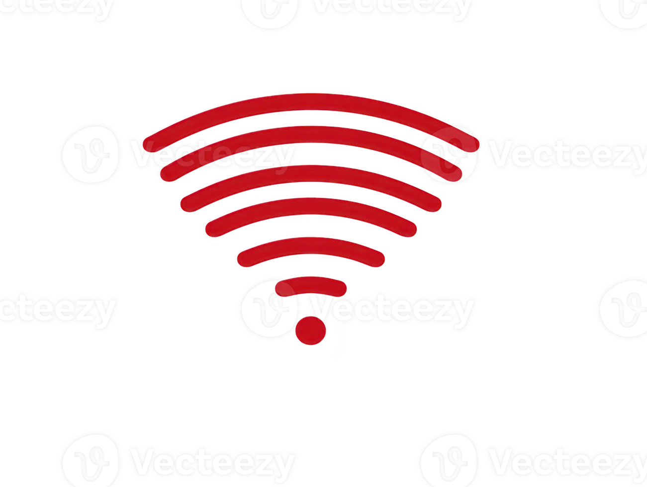 Red wireless signal icon with five curved lines and dot, symbolizing strong Wi Fi connectivity, isolated on transparent background, modern and minimalistic style png