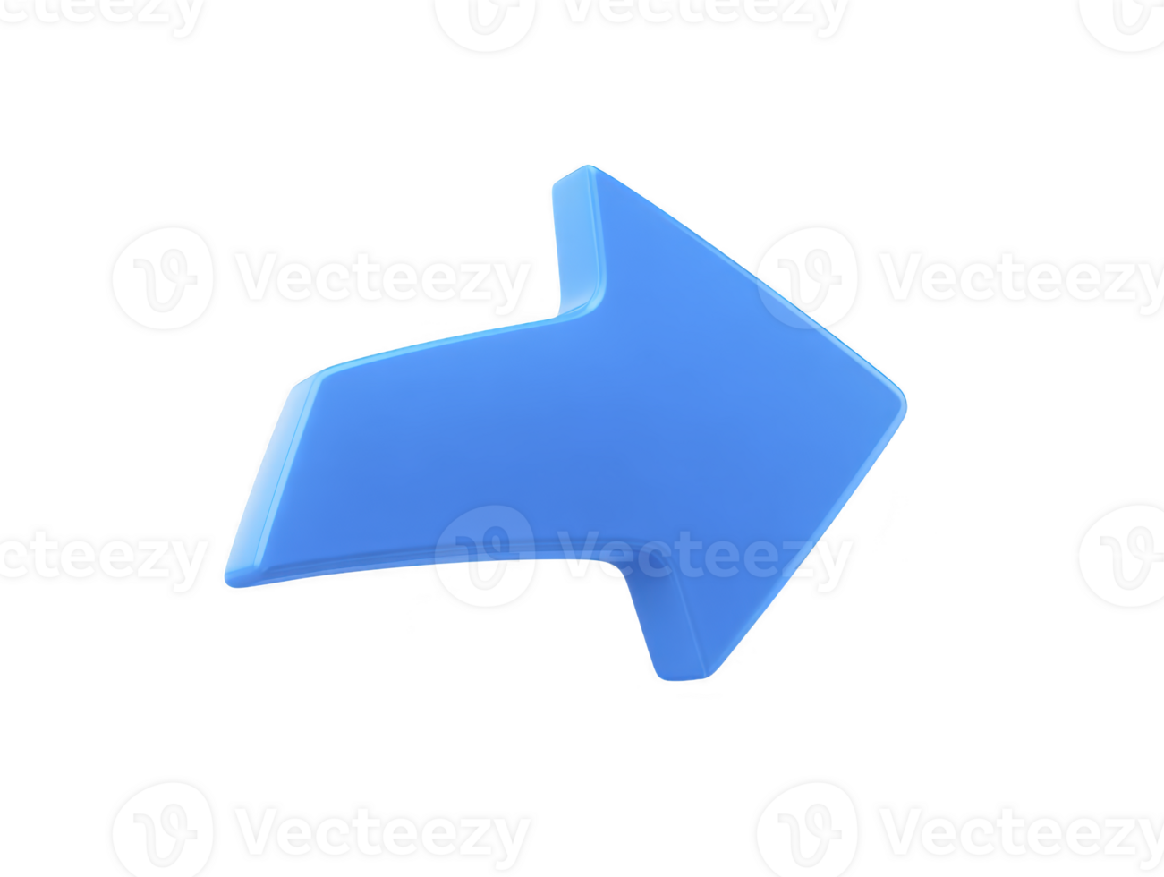 Blue arrow 3D isolated right direction modern glossy navigation symbol digital icon simple graphic pointer curved vibrant clean minimal sign web interface cheerful technology design element png