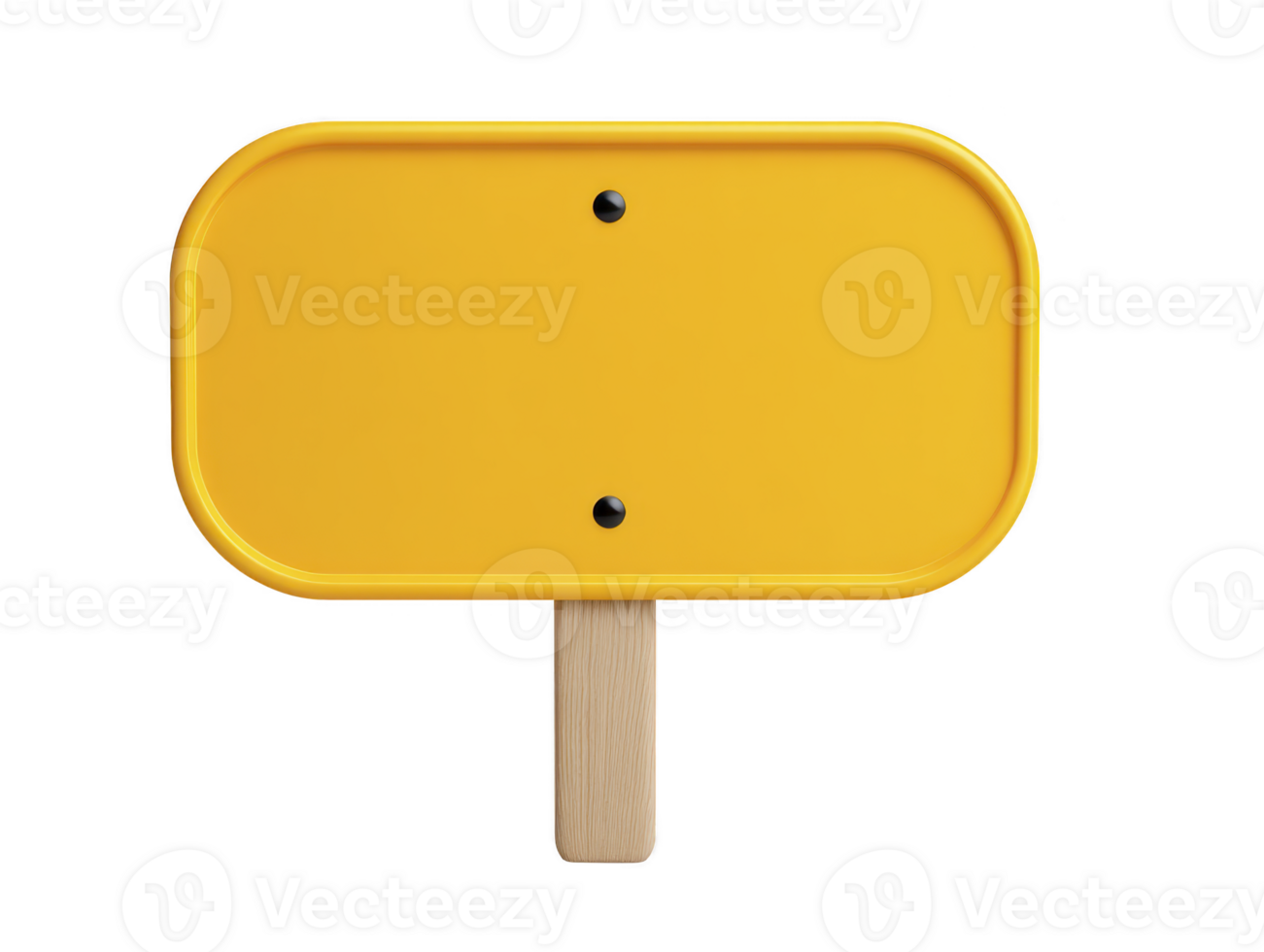 Yellow signboard blank isolated rectangular wooden stick mockup empty copy space simple minimal cheerful ready for text front view studio clean bright modern design template announcement message png