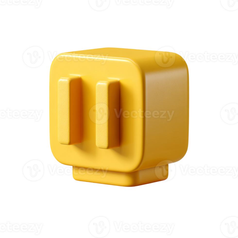 Bright yellow pause button graphic element, 3D render on transparent background png