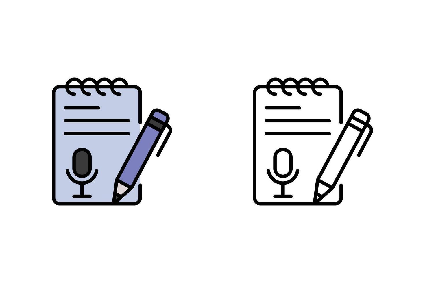 Podcast Notes Icon Design with Notepad, Pen, and Microphone Symbol for Content Creation and Media Production vector
