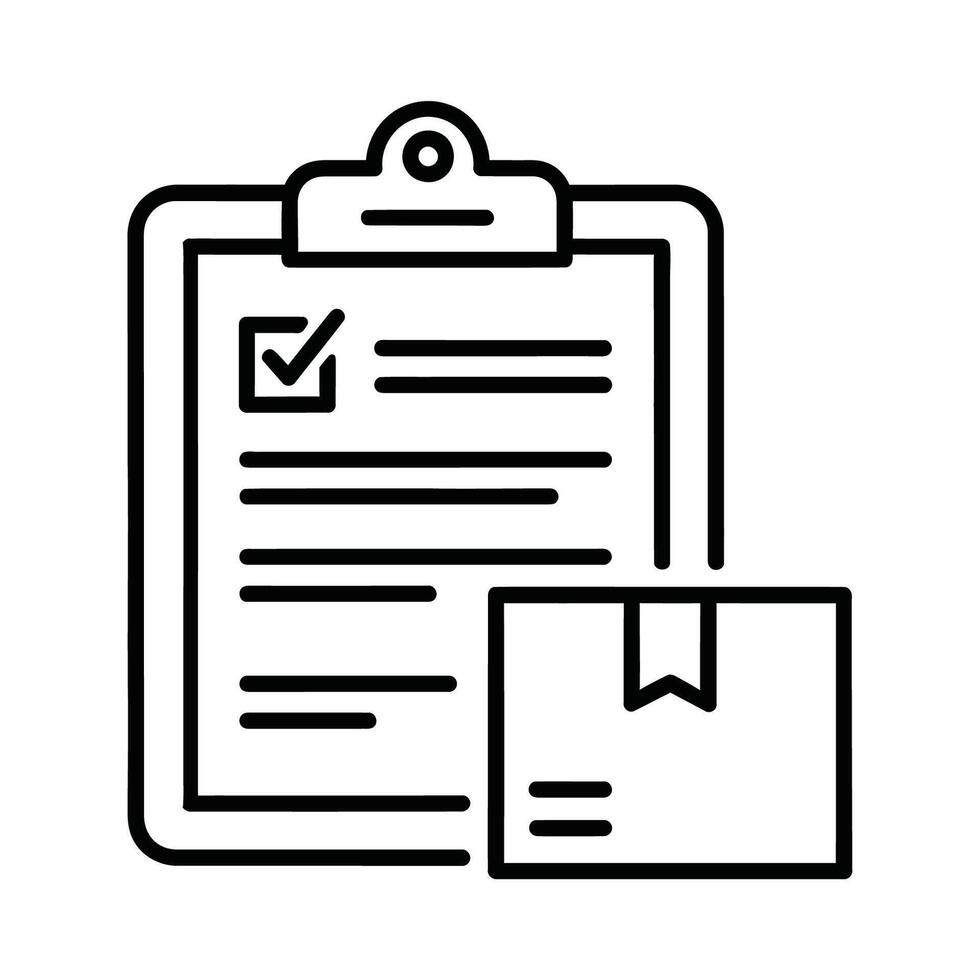 Checklist Clipboard With Check Mark And Package Box Icon Symbol Simple Line Art Drawing For Logistics Shipping Delivery Order Management Inventory Control And Supply Chain Process Monitoring vector