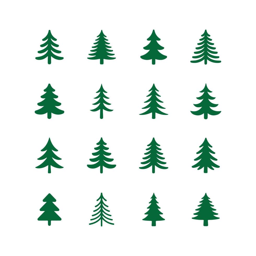 Festive Evergreen Tree Collection Twelve Different Green Conifer Illustrations on a White Background vector