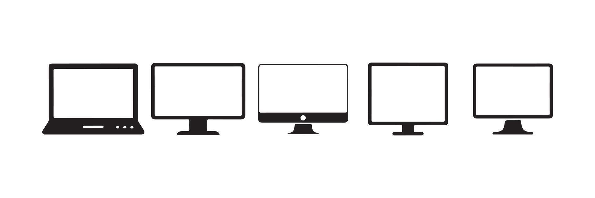 Laptop and Computer Monitor Icons in a Row, Black and White Design vector