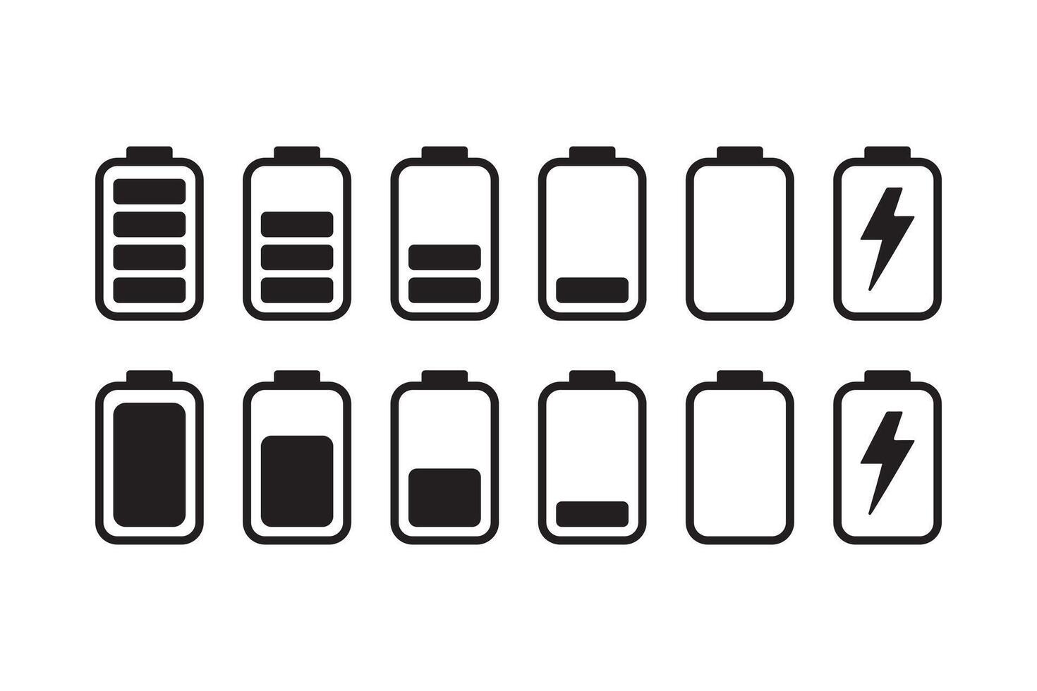Battery Level Icons Showing Full Charge to Empty and Power Status vector