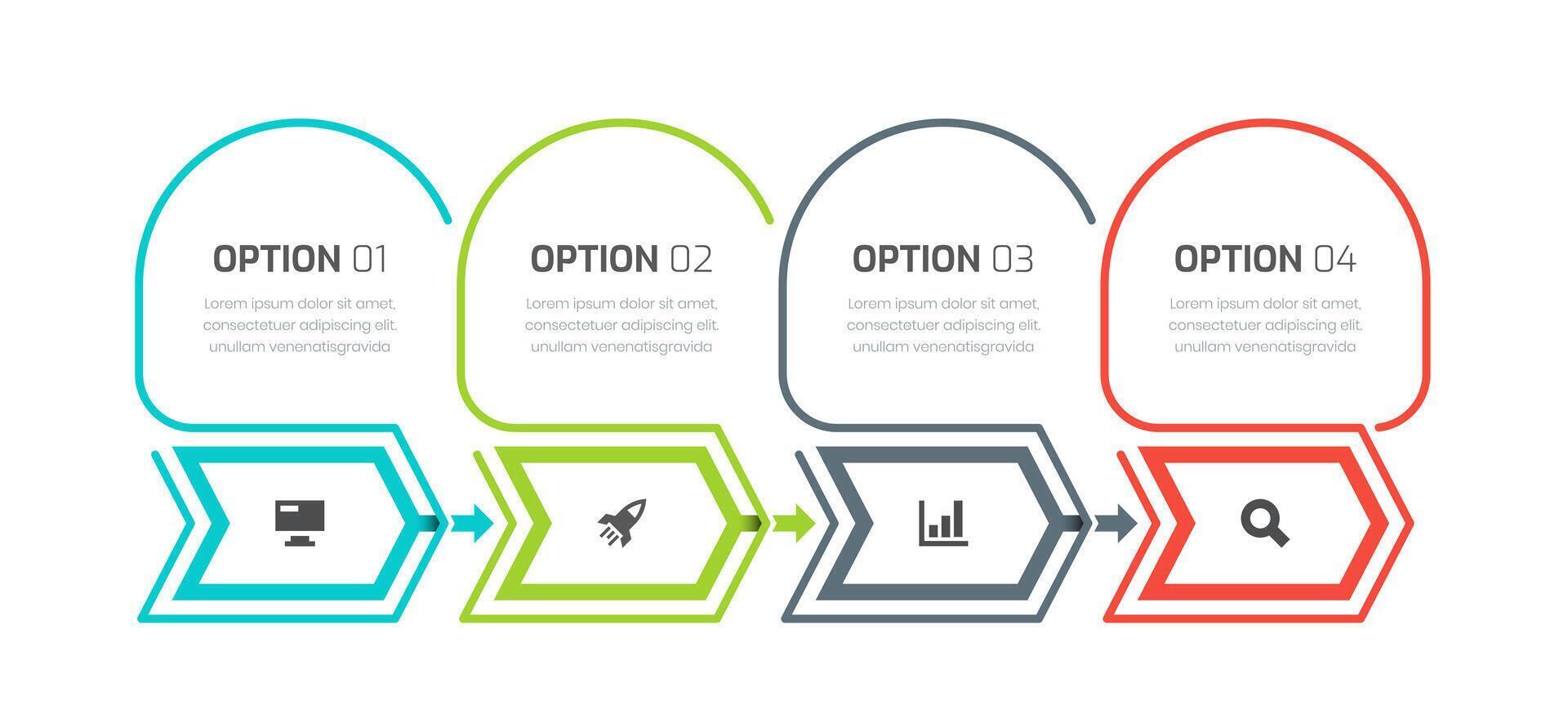 Business Infographic Template with Arrow, Thin Line, Icon and Four Option. Suitable for Process Diagram, Presentations, Workflow Layout vector