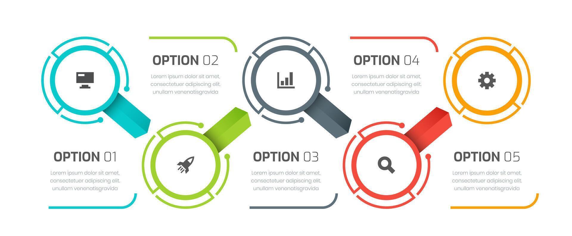 Timeline Circle Business Infographicwith Lines, Icon and Five Options for Presentation, Flowchart. vector