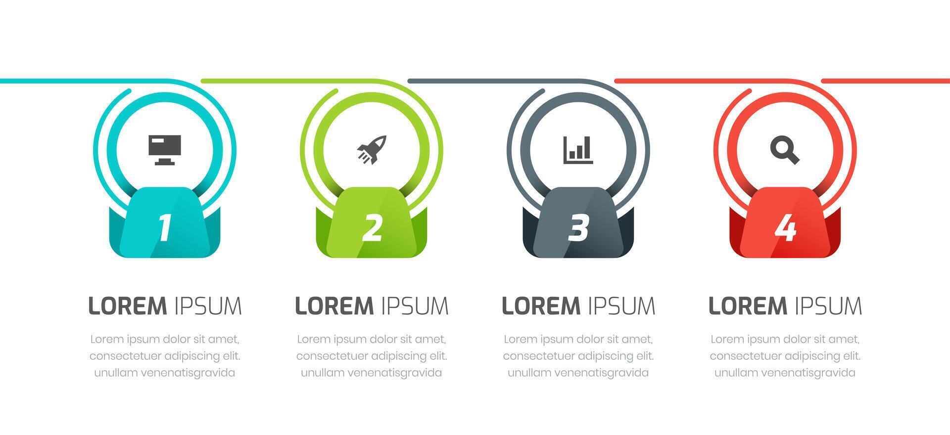 Infographic Element Design Templates with Line, Icons and 4 Numbers. Suitable for Process Diagram, Presentations. vector