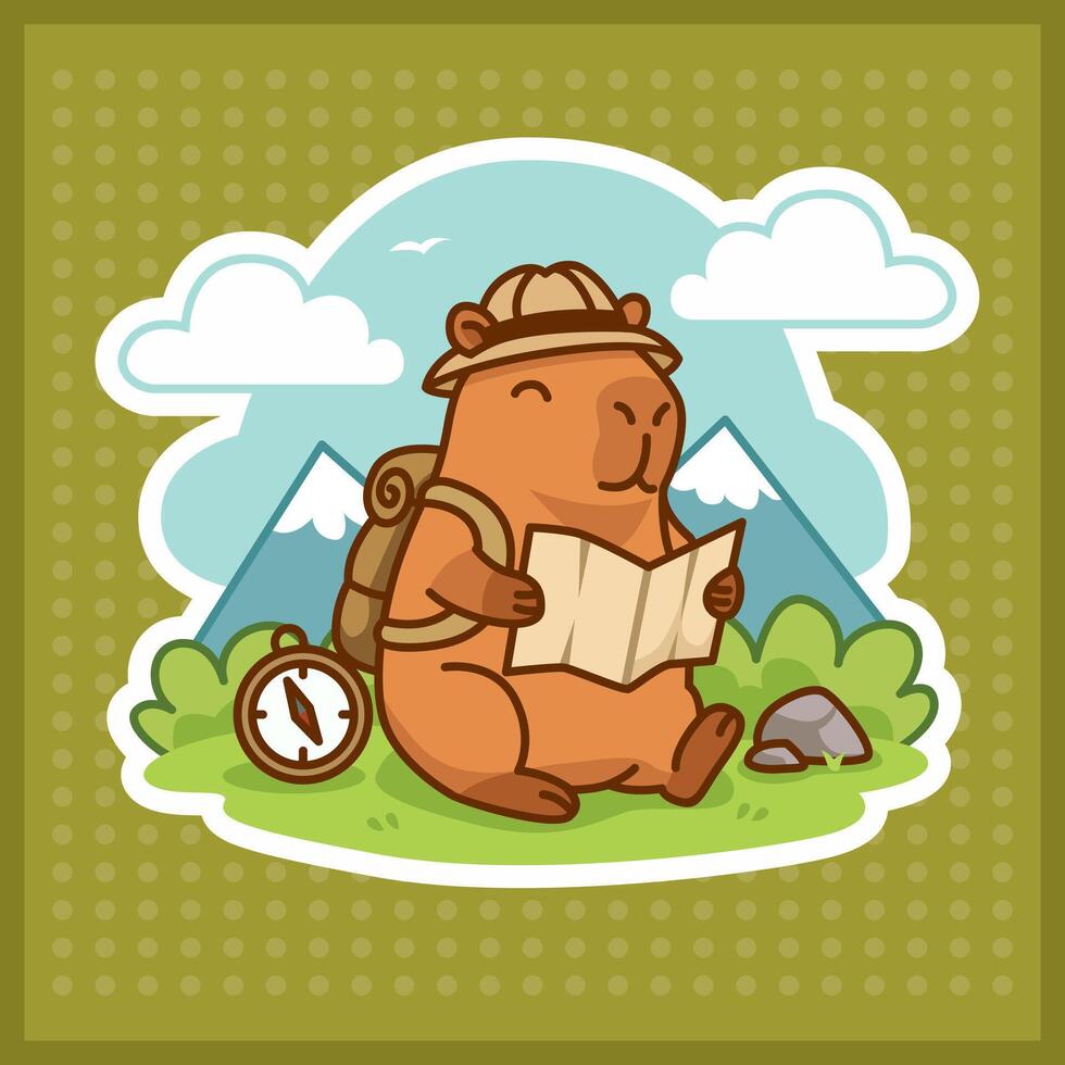 beaver reading a map outdoors vector